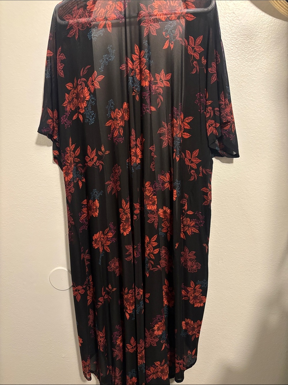 torrid Black Sheer Floral Kimono with Orange and Pink Blooms - Picture 3 of 3